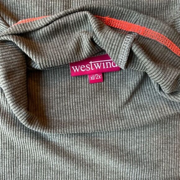 XL/2X West Wind green ribbed turtleneck with orange stitching - Picture 7 of 10